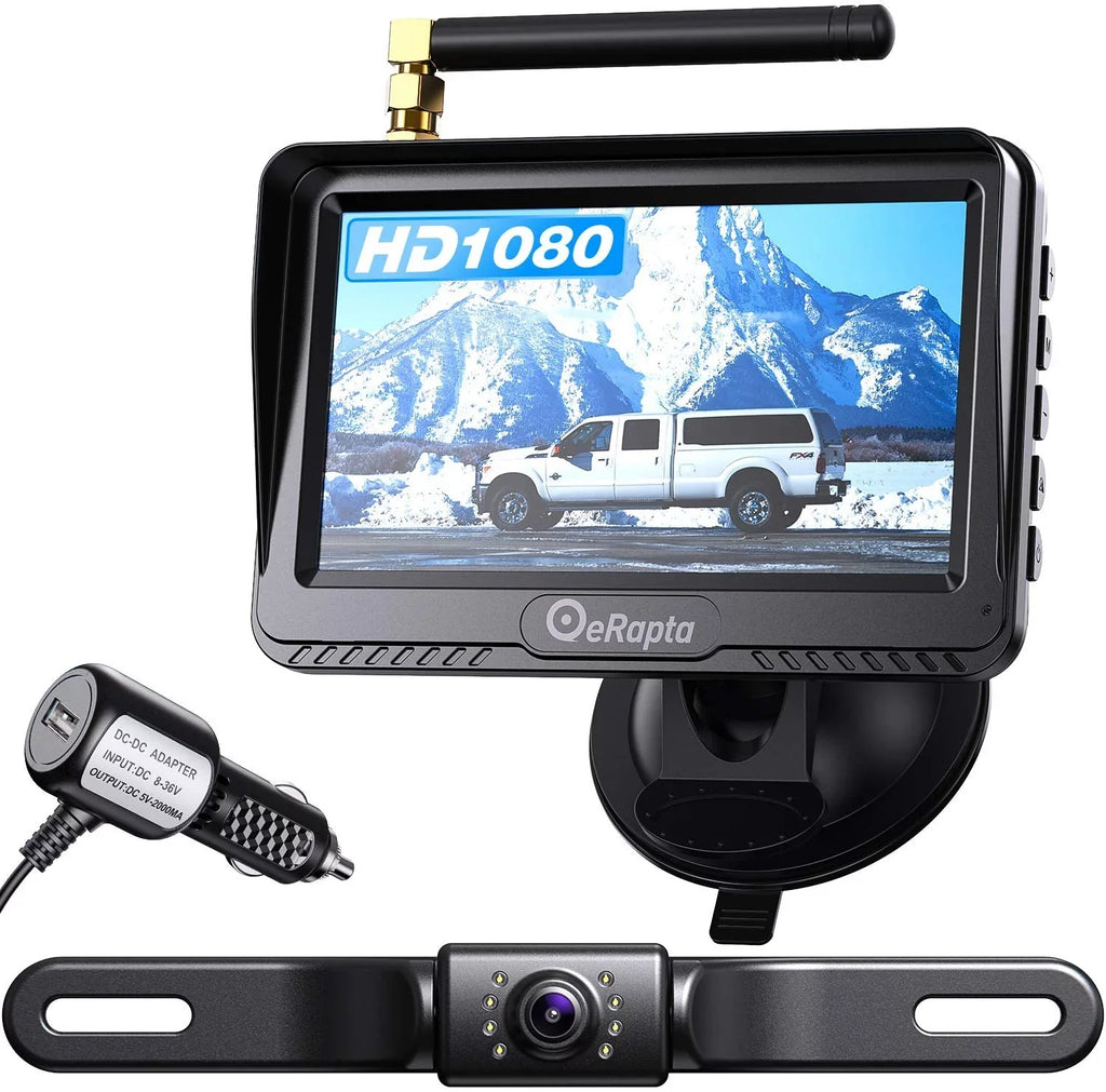 eRapta ERT03 1080P Wireless Backup Camera with Monitor for Car Pickup Truck Hitch Sedans Back Up Reversing Rear Front View Parking Camera Strong Signal and HD Image