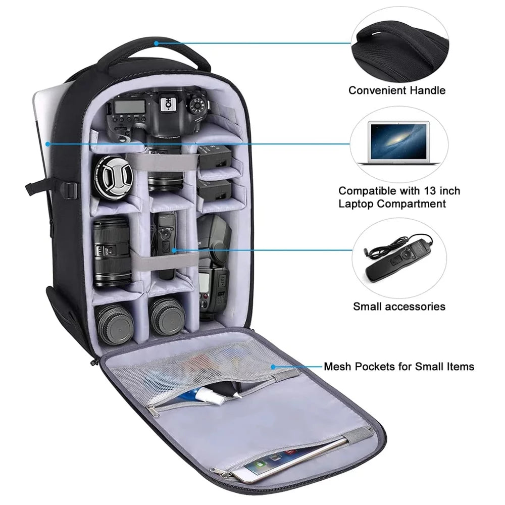 Mosiso Camera Backpack for Canon/Nikon/Sony/DJI Mavic Drone, DSLR/SLR/Mirrorless Photography Camera Bag Waterproof Hardshell Protective Case with Tripod Holder&Laptop Compartment, Black