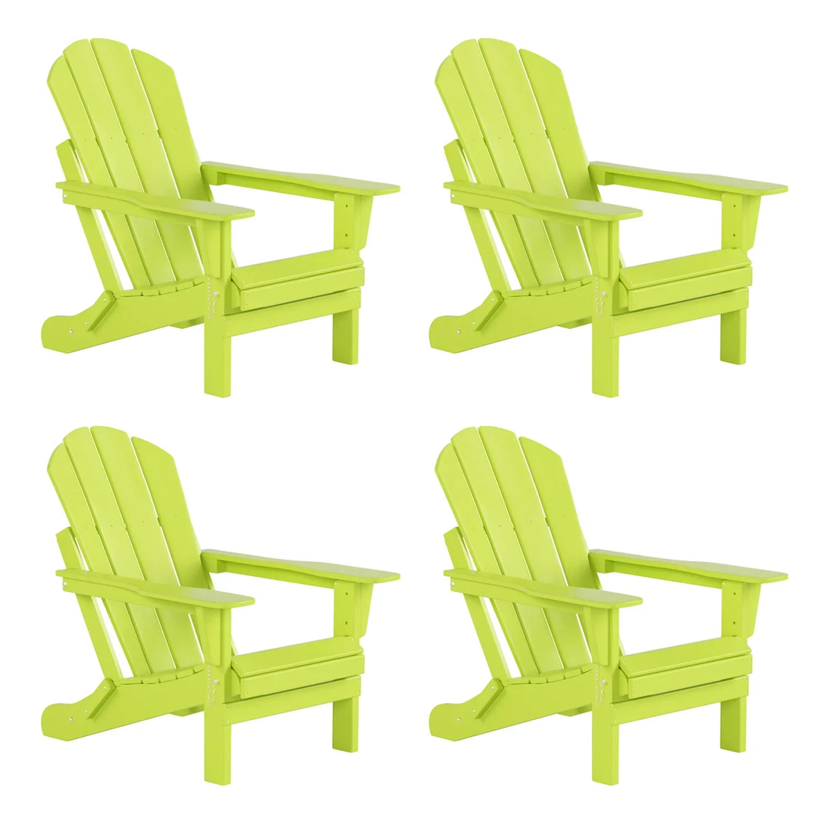 EXTRA PLATINUM Classic Outdoor Patio Folding Poly Adirondack Chairs (Set of 4), Lime