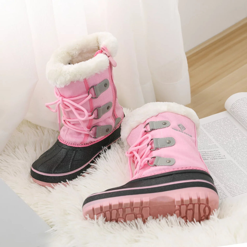 Dream Pairs Boys Girls Toddler Kids Ankle Winter Snow Boots Faux Fur-Lined Soft Boots Shoes Warm FORESTER GREY/PINK Size 12 little kid