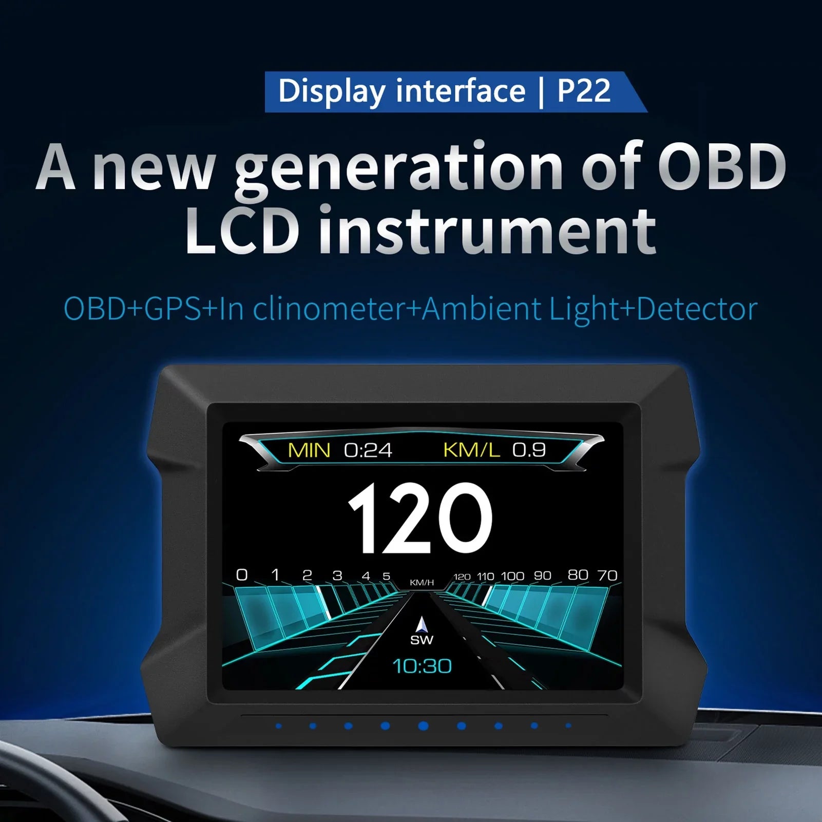 Multi-Functions Trip Computer P22 Universal Car HUD Car Gauge, OBDⅡ Diagnostic and Slope Meter Digital Speedometer Driving Computer Overspeed for All Vehicles