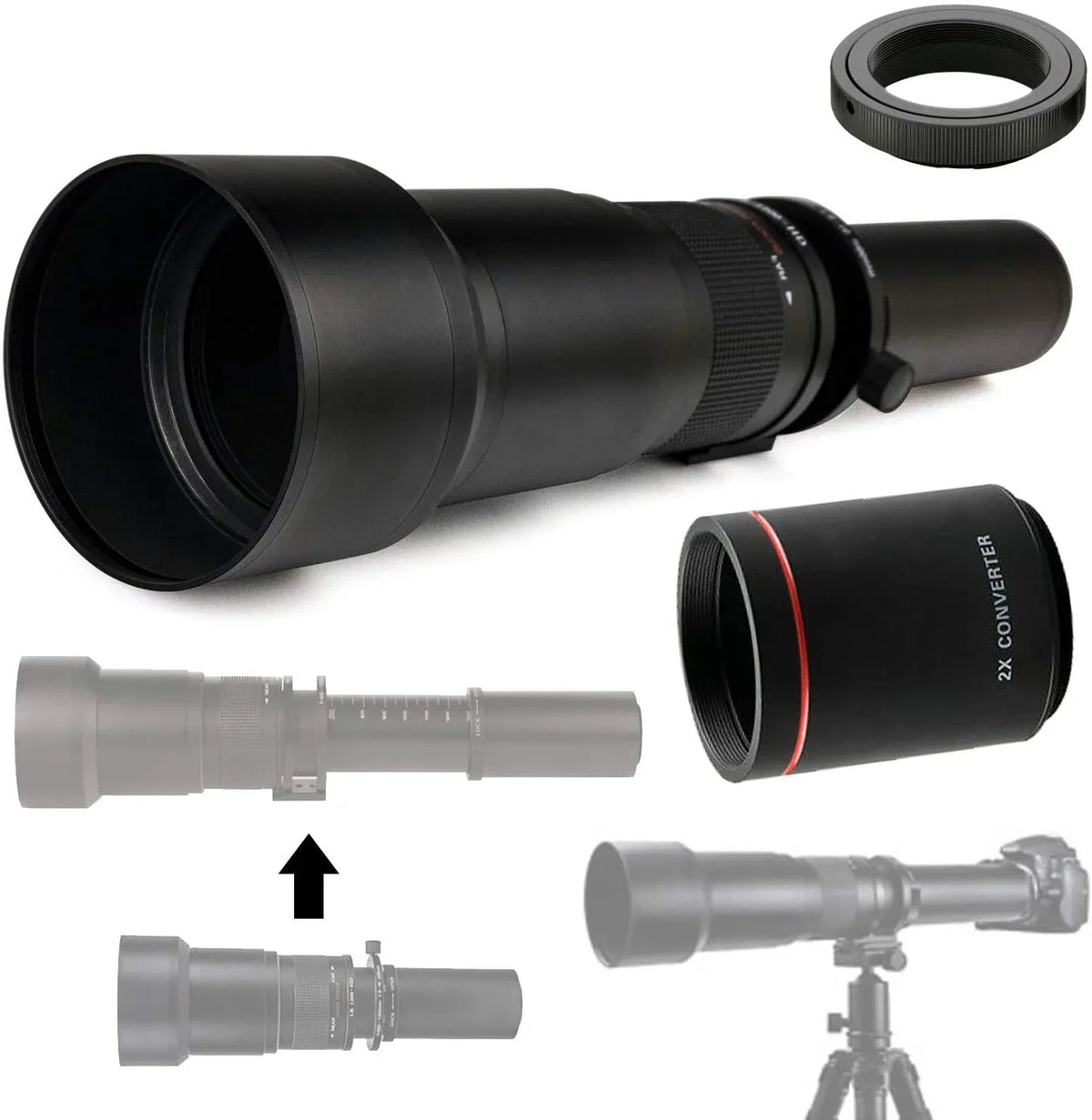 Commander Optics 650-1300mm (w/ 2X- 1300-2600mm) f/8-16 HD Telephoto Zoom Lens for Sony a9, a7R, a7S, a7, a6100, a6600, a6500, a6300, a6000, a5100, a3000, NEX-7, 6, 5T, 5N, 5R, 3N & More