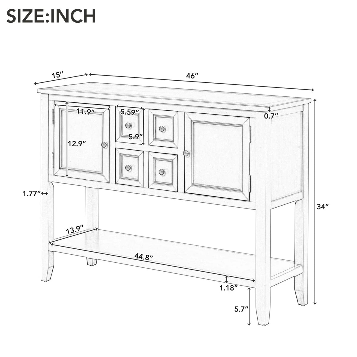 TREXM Cambridge Series Ample Storage Vintage Console Table with Four Small Drawers and Bottom Shelf for Living Rooms Entrances and Kitchens (Espresso OLD SKU WF190263AAP)