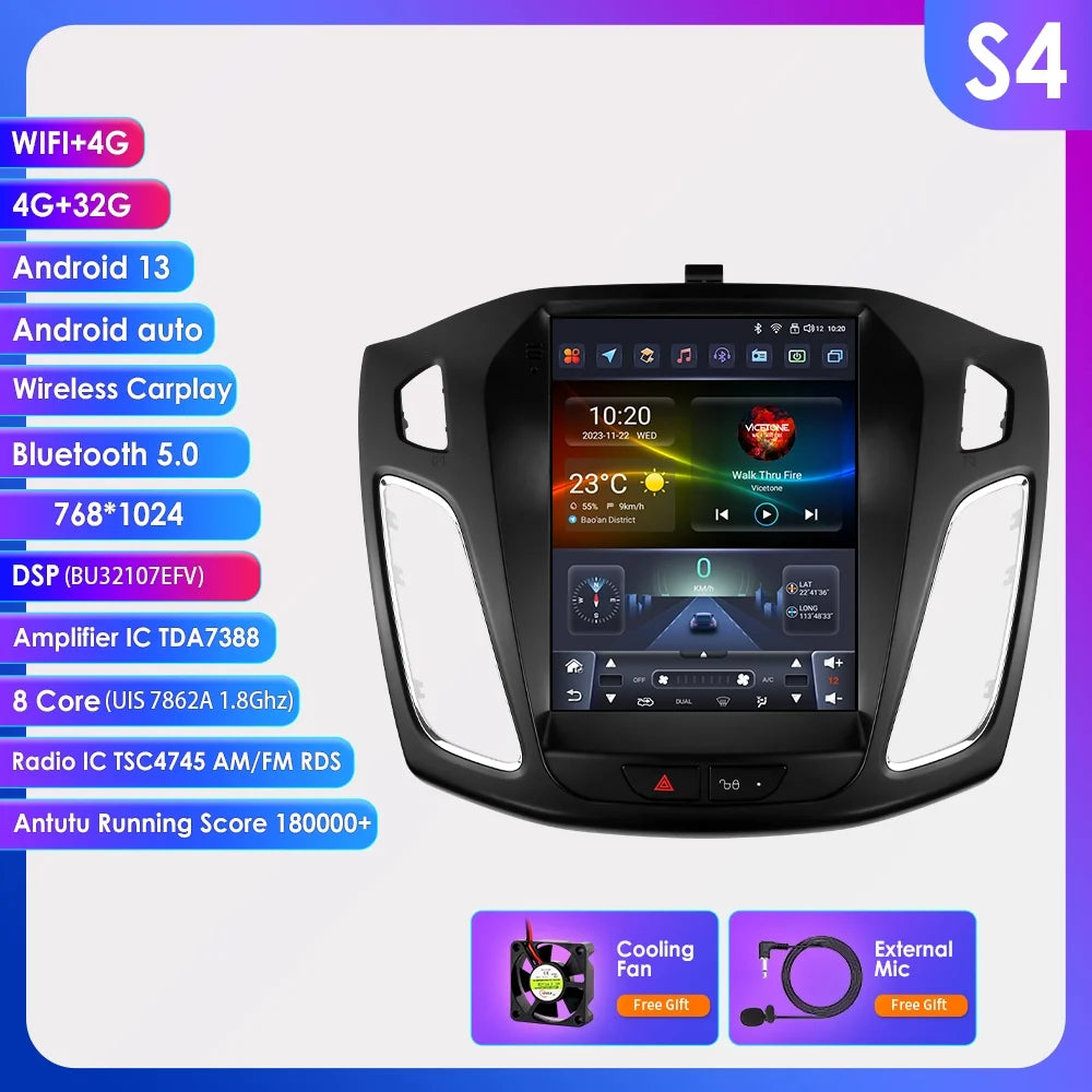 Apple Carplay Android 13.0 Wifi Bluetooth 4+32GB RDS 9.7" Car Stereo Radio Head Unit GPS Navigation Player For Ford Focus 2011 2012 2013 2014 2015 2016 2017 2018 2019