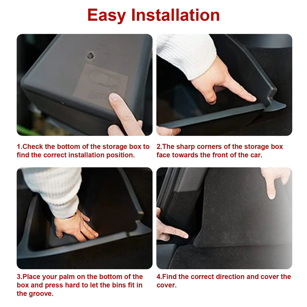 Xotic Tech Black Rear Trunk Side Storage Grocery Box w/Lid Reinforced Handle Partition Board Shield Organizer Packet Holder Bin Suitable with Tesla Model Y 5 Seater 2022-up