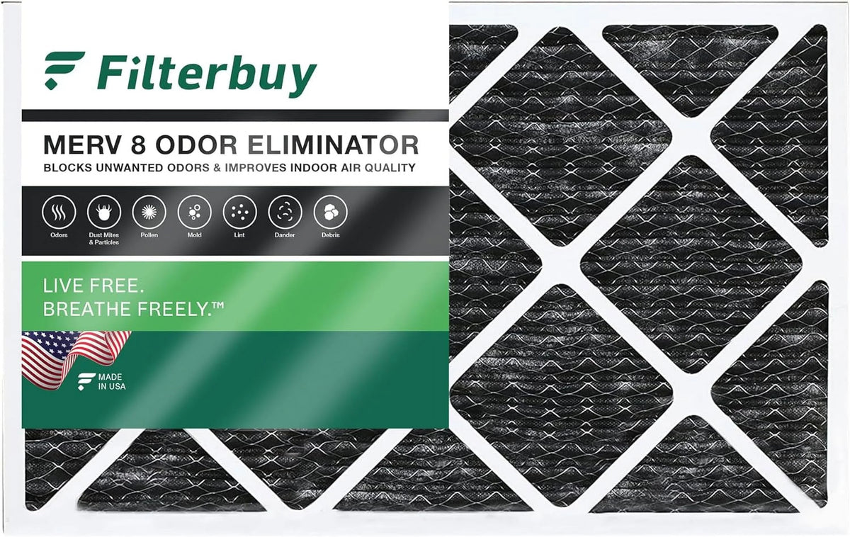 Filterbuy 10x24x1 MERV 8 Odor Eliminator Pleated HVAC AC Furnace Air Filters with Activated Carbon (1-Pack)