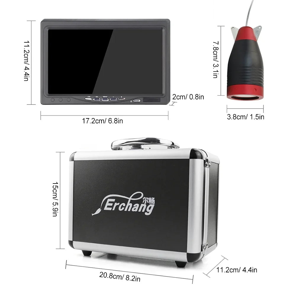 Erchang 7 Inch DVR Underwater Fishing Camera Portable Video Fish Finder for Lake Sea Fishing, Long Battery , Capture Every Moment Underwater