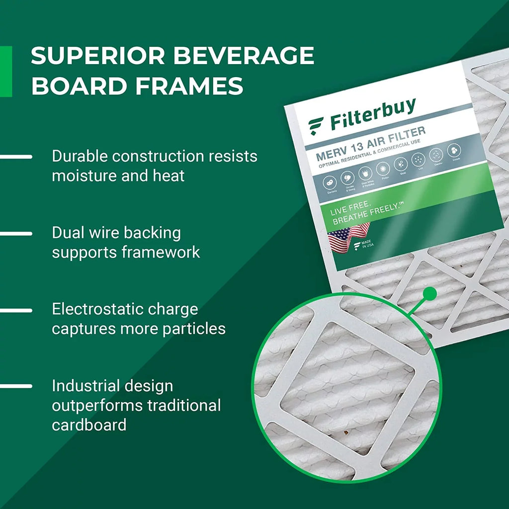 Filterbuy 16x20x1 MERV 13 Pleated HVAC AC Furnace Air Filters (2-Pack)