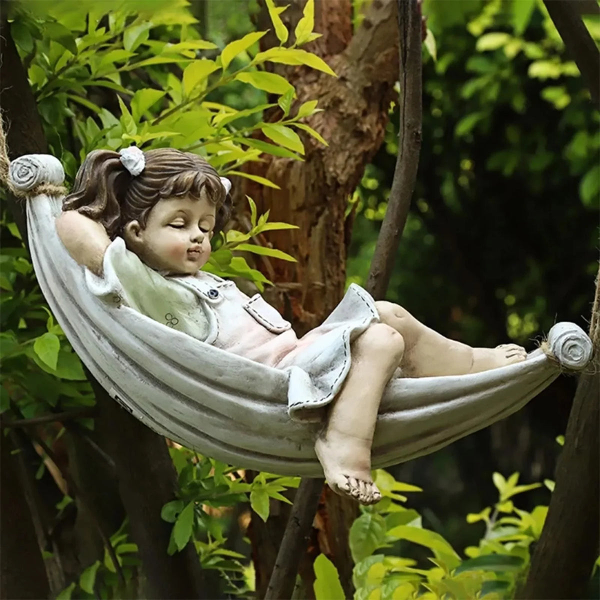 Girls on Swing Garden Statue, Yard Pond Fountain Decorative Figurine Tree Hanging Sculpture, Lawn Nordic Hand Landscaping Ornament Crafts