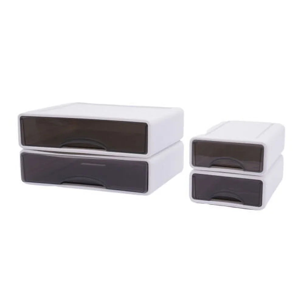 Stackable Storage Box With 4*Drawer Desk Organizer Storage Container Neat Large