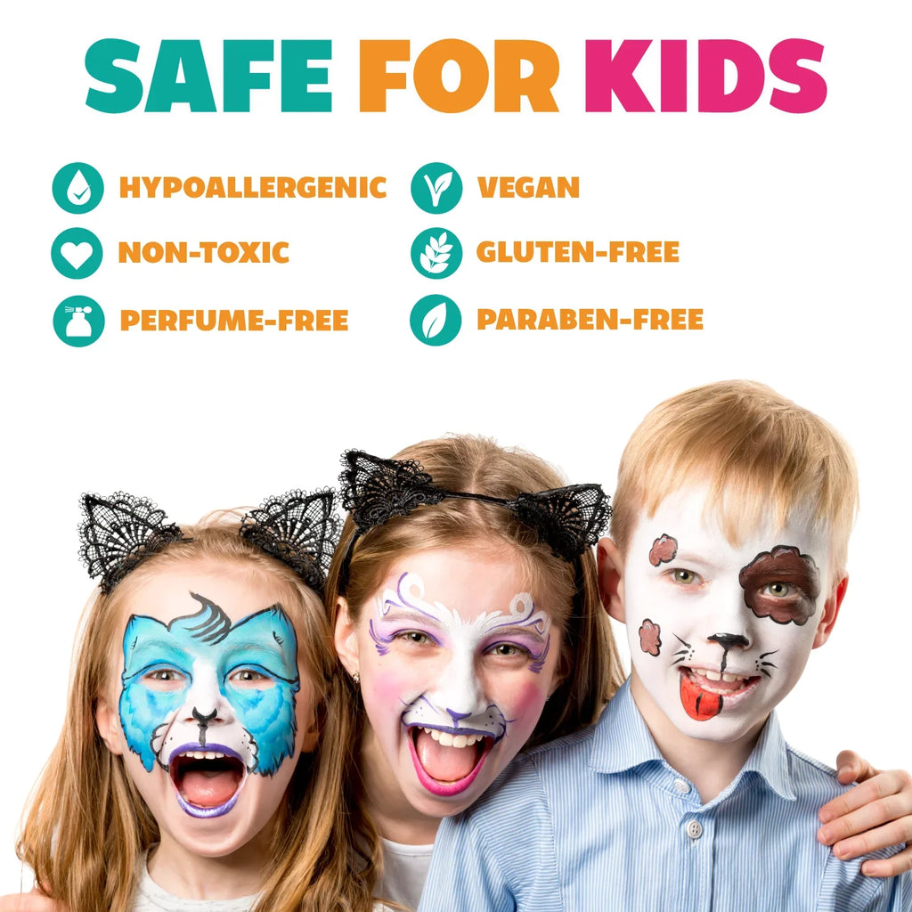 Kraze FX Celebration Professional Face Painting One Stroke Split Cake Palette, Water Activated, Hypoallergenic, Safe, Non Toxic Halloween Party Makeup Face Paint Kit for Sensitive Skin, Kids & Adults