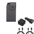 Black Leather Phone Case w 4-in-1 Adaptive Fast Home Car Charger 6ft Long (Two) USB Cable Bundle Z2D for Acer Liquid Jade Primo - Alcatel Idol 4S - ASUS ZenFone 5z 4 Pro - Blackberry Motion