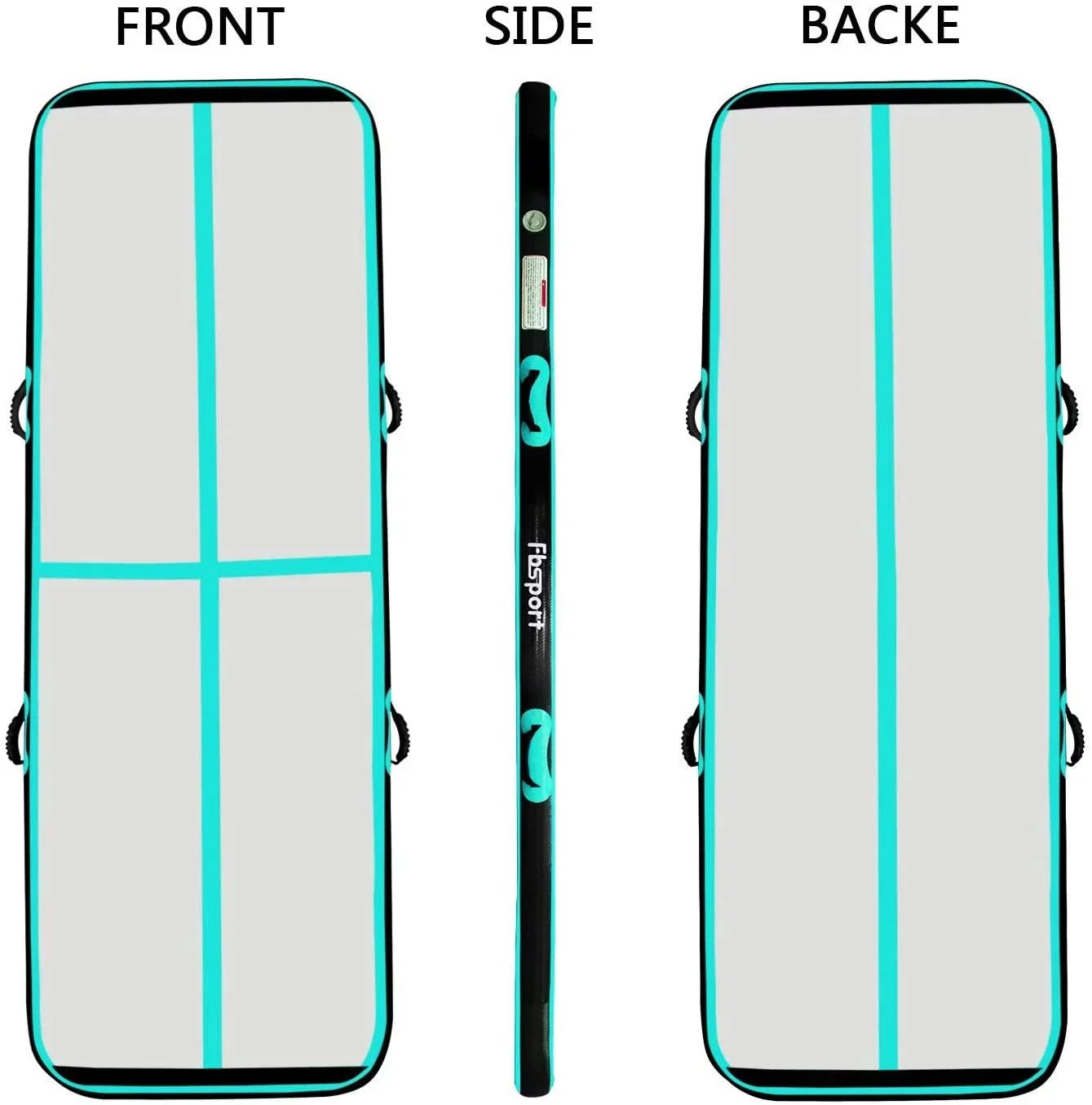 FBSPORT Air Track 20ft Inflatbale Gymnastic Mat, Carbon Fiber Material Exercise Tumbling Mat, Mint Green