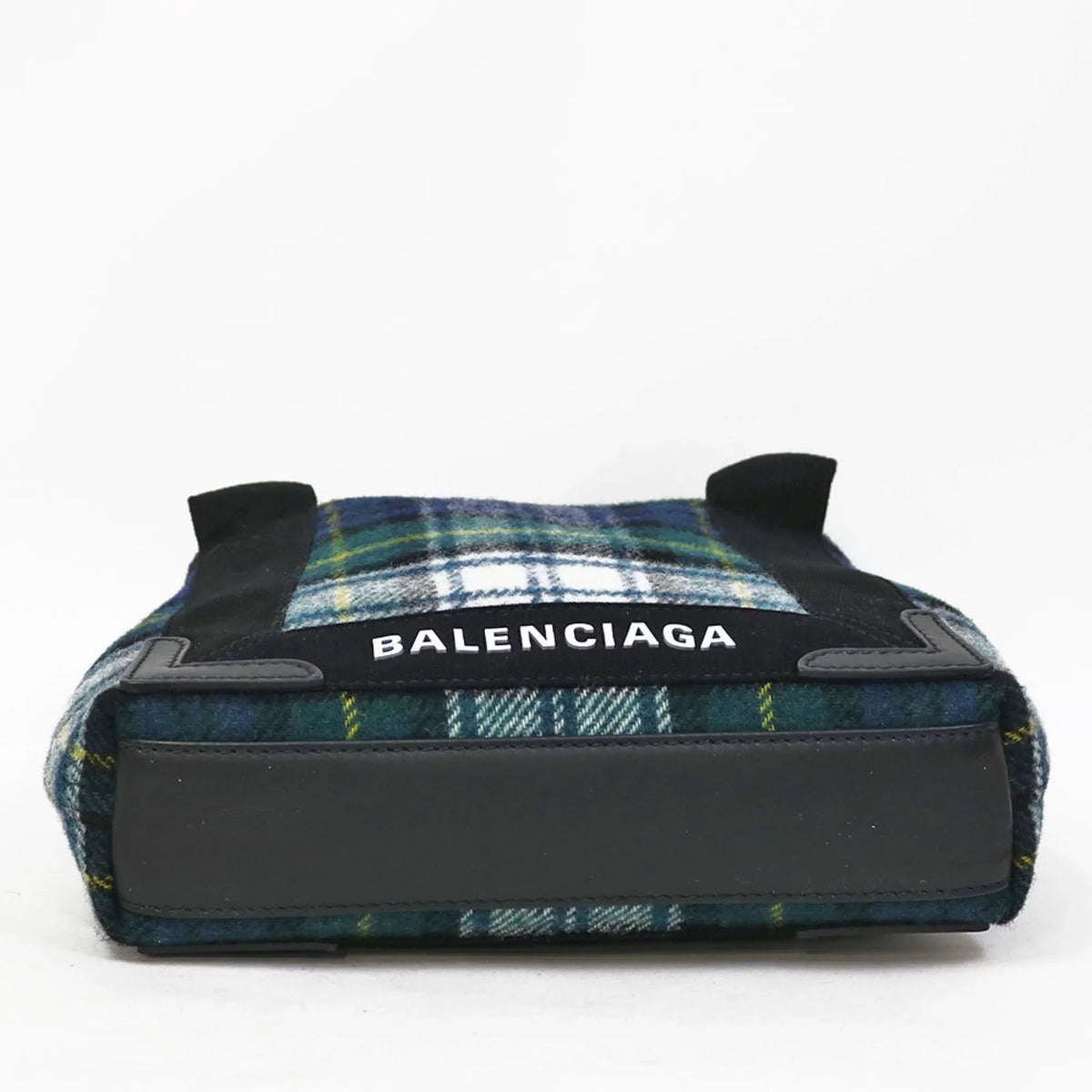 Pre-Owned Balenciaga Handbag Navy Cabas Plaid Small Green Women's Men's (Fair)