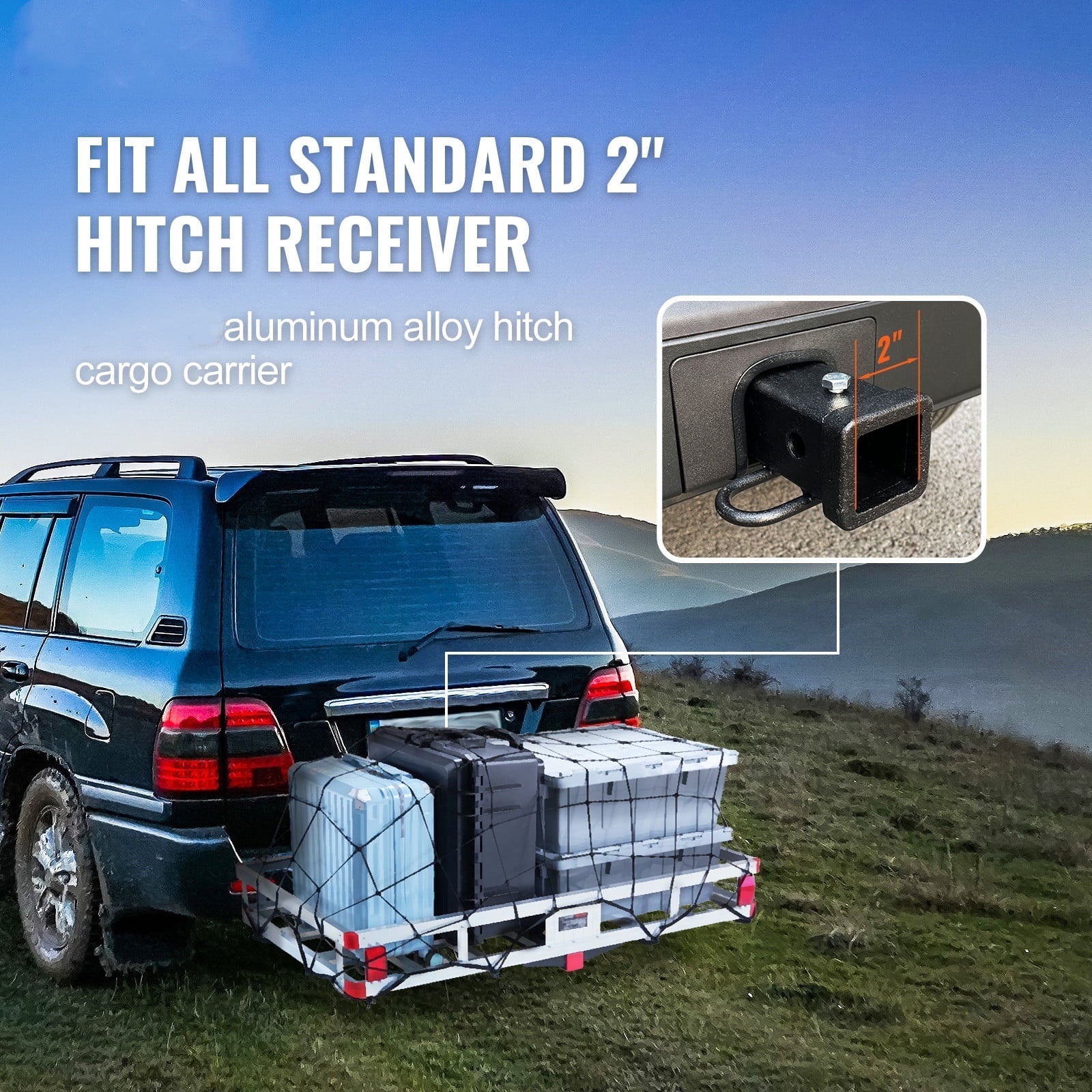 BENTISM Hitch Mount Cargo Carrier 47 x 20 x 6 in 500lb Aluminum Durable Fits 2" Receiver Cargo Basket for SUVs Sedans Vehicles