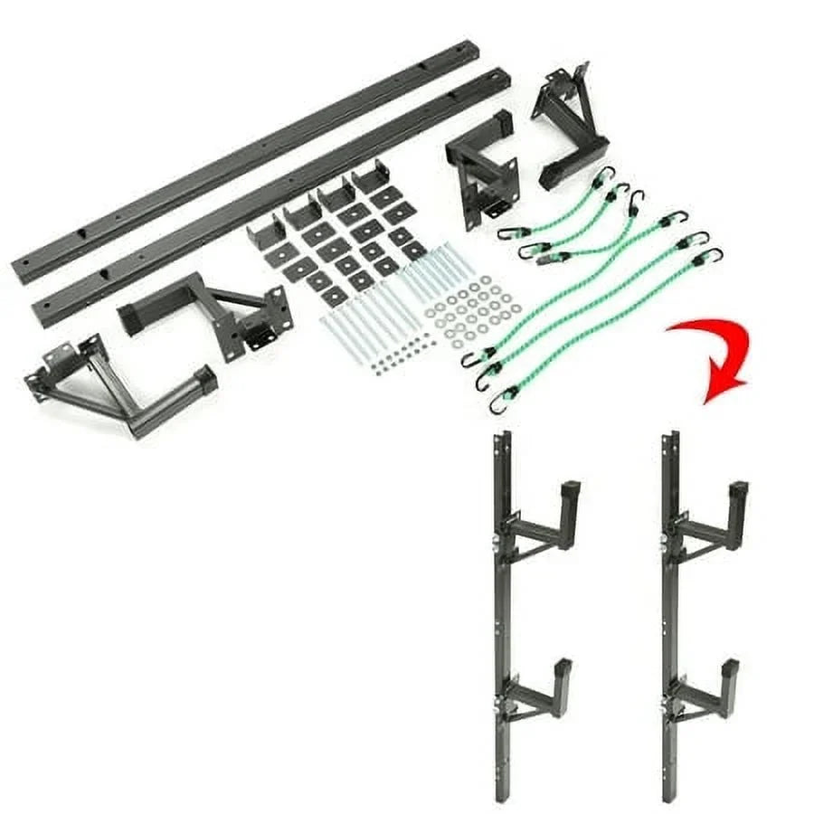 Kojem Adjustable Universal Trailer Ladder Rack Side Mount 2 Bars for Enclosed Cargo Trailer Exterior Out Side Wall - Carry 1 or 2 Ladders