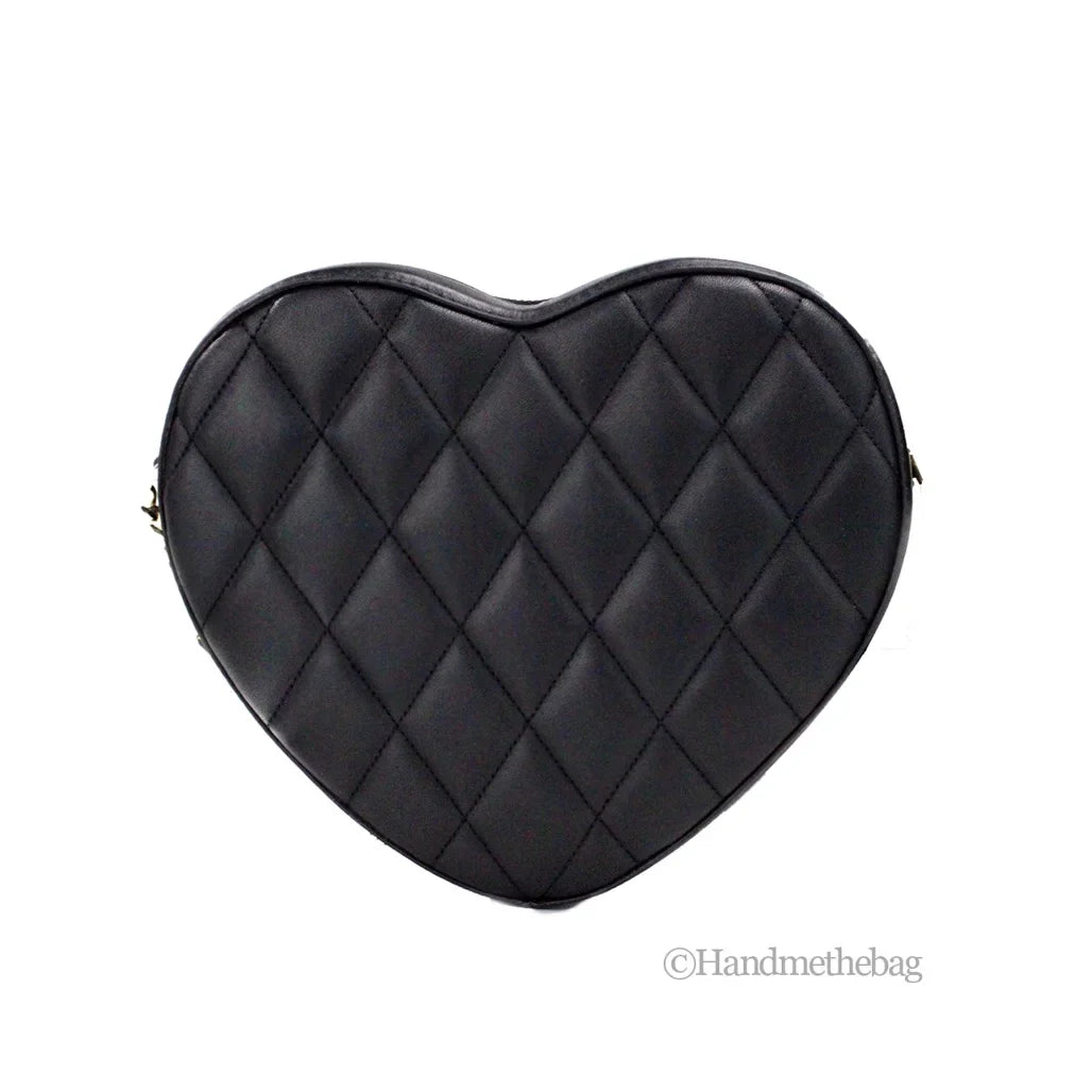 Kate Spade Love Shack Black Quilted Smooth Leather Heart Crossbody Bag
