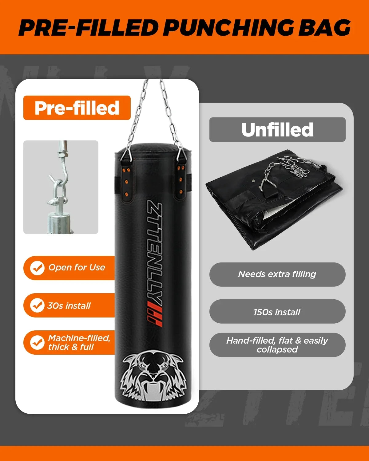 ZTTENLLY Hanging Punching Bag - Pre-Filled, PU Leather, Excellent Rebound - Heavy Boxing Bag for Adults Kids Top-notch for Boxing, MMA, Kickboxing…