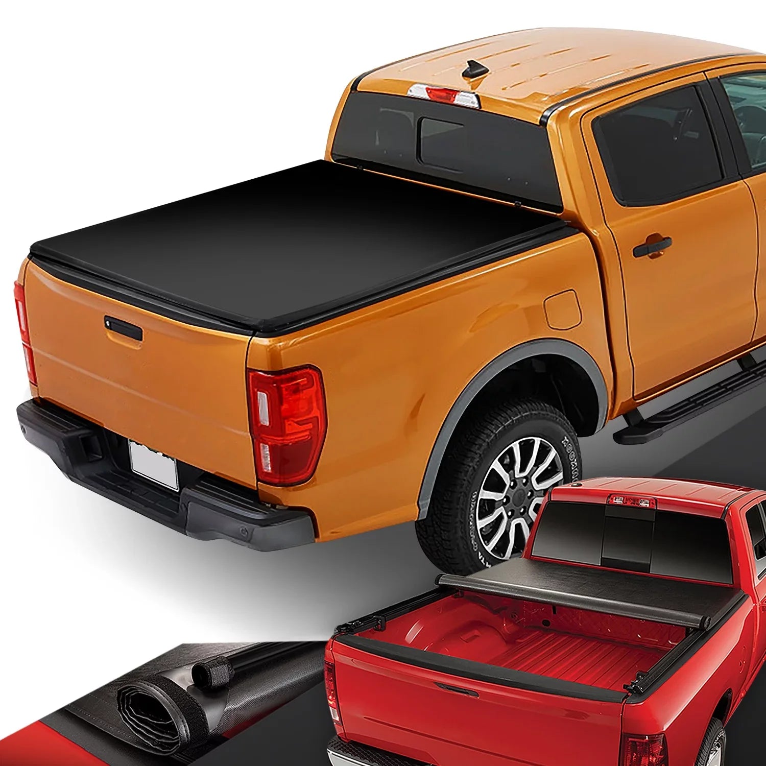 DNA Motoring TTC-RU-090 For 2019 to 2021 Ford Ranger 5Ft Truck Short Bed Matte Black Vinyl Soft Top Roll-up Tonneau Wrap 20