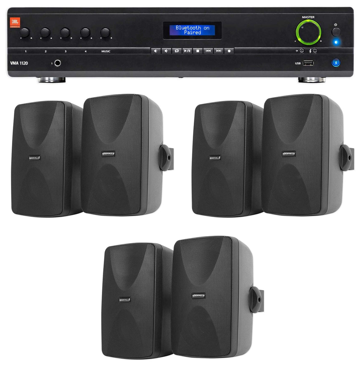 JBL VMA1120 Commercial/Restaurant 70v Bluetooth Mixer/Amplifier+6) Wall Speakers