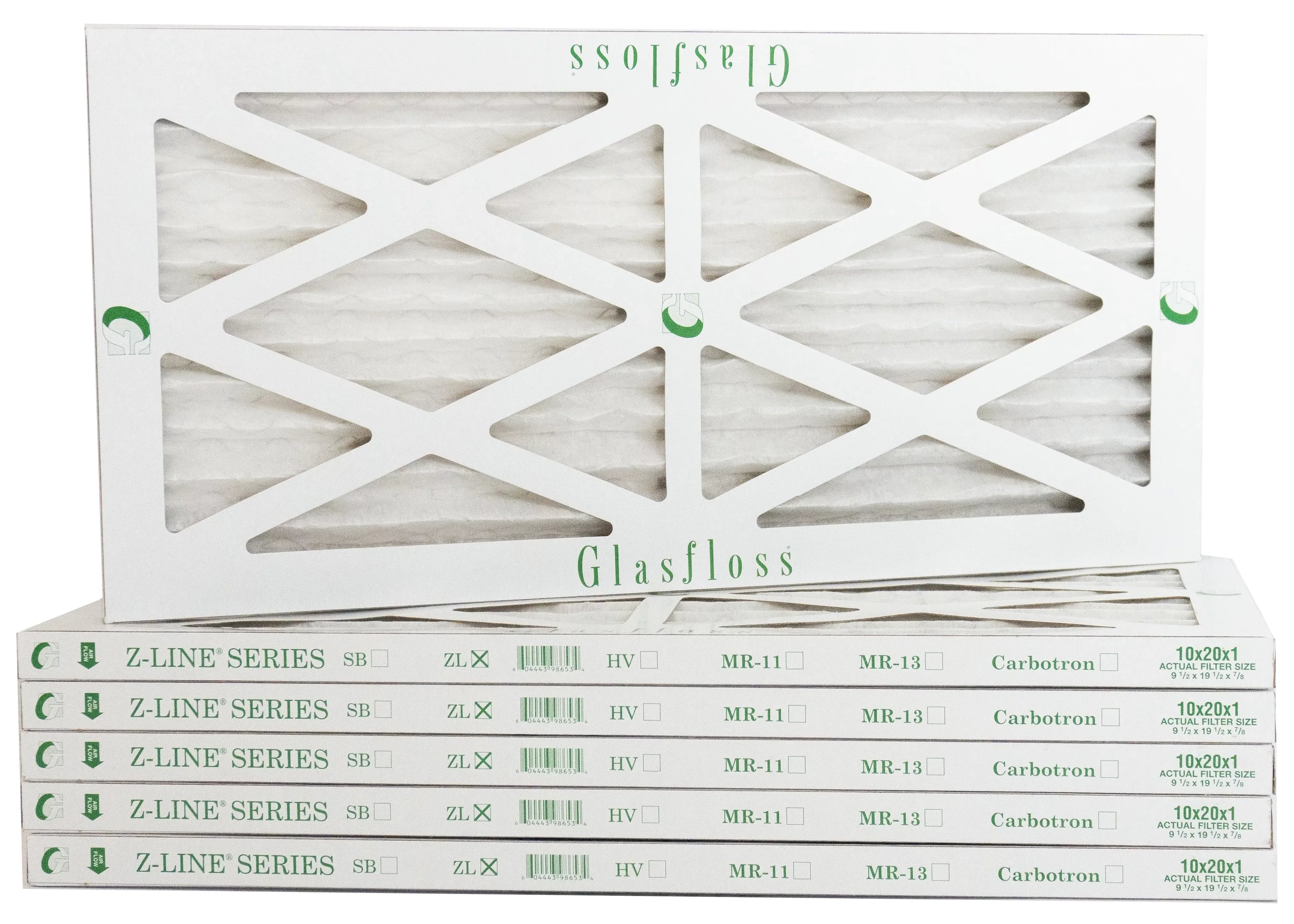 Glasfloss 10x20x1 - MERV 10 -Qty:6 - Furnace Air Filter - Made in USA (Actual Size: 9.5 x 19.5x7/8 inch)