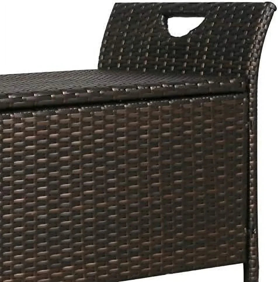 YPZBBOOM Outdoor Deck Box Patio Wicker Bench Rattan Bins with Cushion (Red)