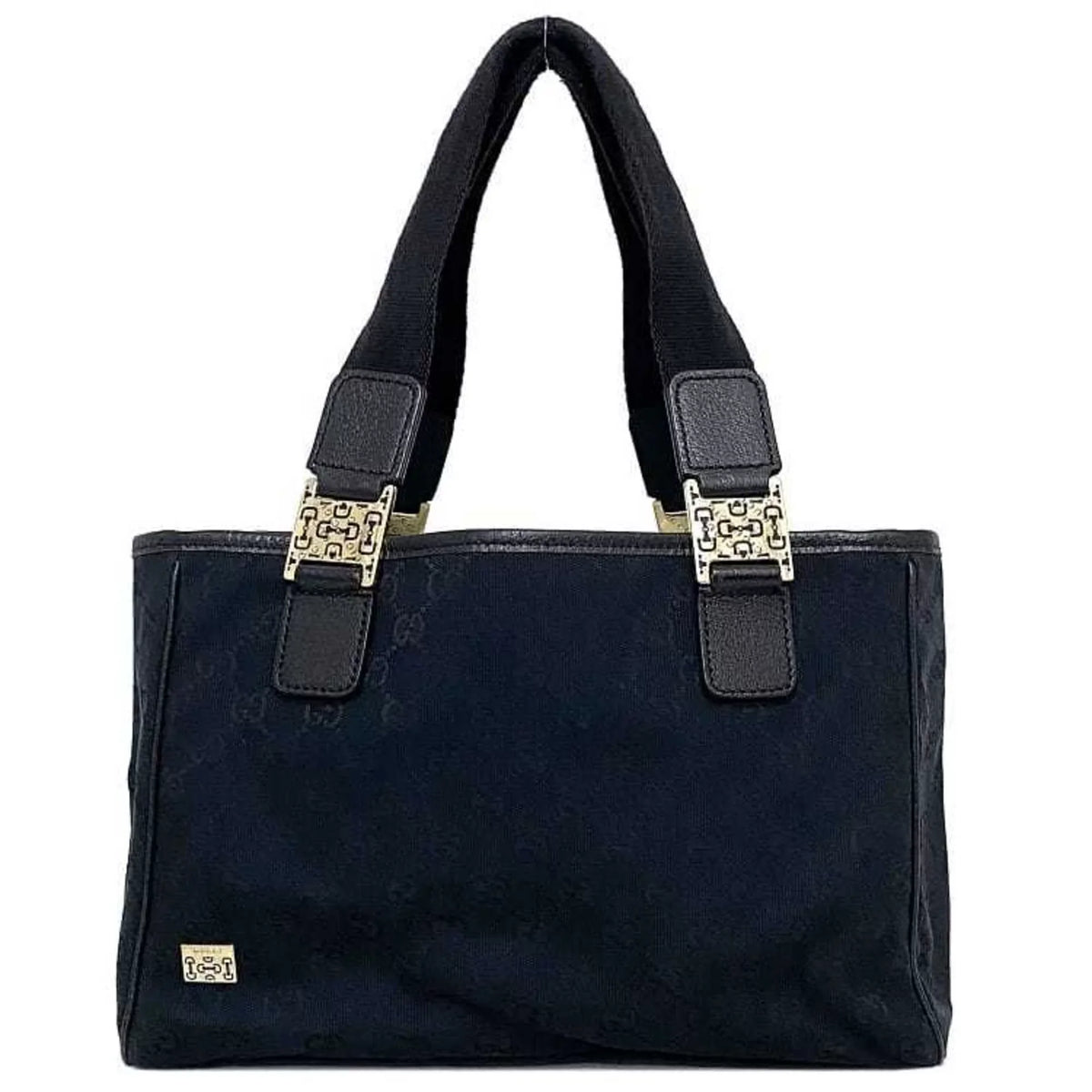 Pre-Owned Gucci Tote Bag Black Silver Horsebit 145810 Canvas Leather GUCCI Handbag Ladies (Good)