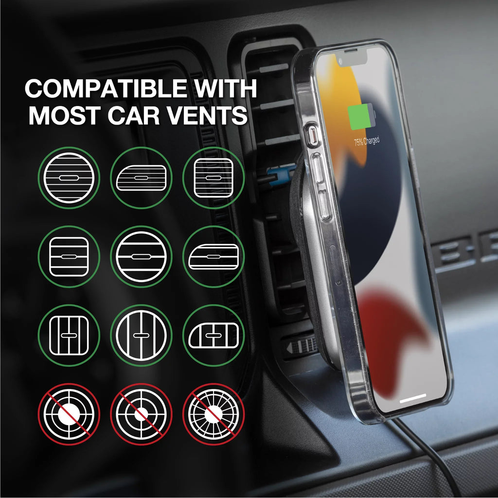 Scosche MPQ5DV-SP1 Dash/Vent Magnetic Wireless Charging Mount Fitting W/ MagSafe iPhone, Galaxy