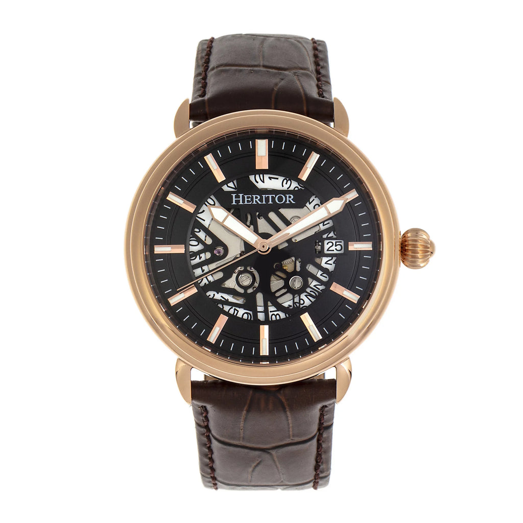 Heritor Automatic Mattias Leather-Band Watch W/Date - Silver