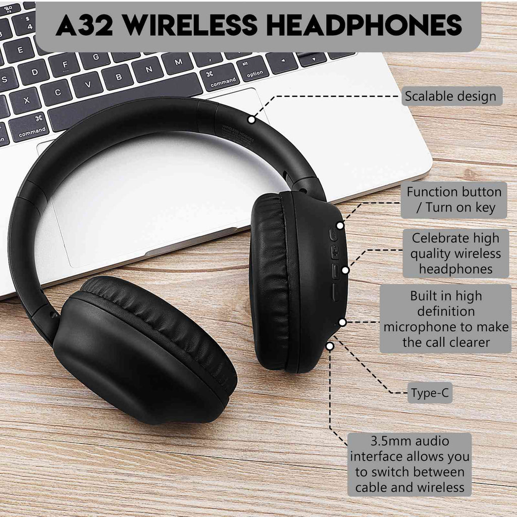 UrbanX Perfect Comfort 955 II Overhead Wireless Bluetooth Headphones For Infinix Smart 5 (India) Noise-Cancelling, with – Black