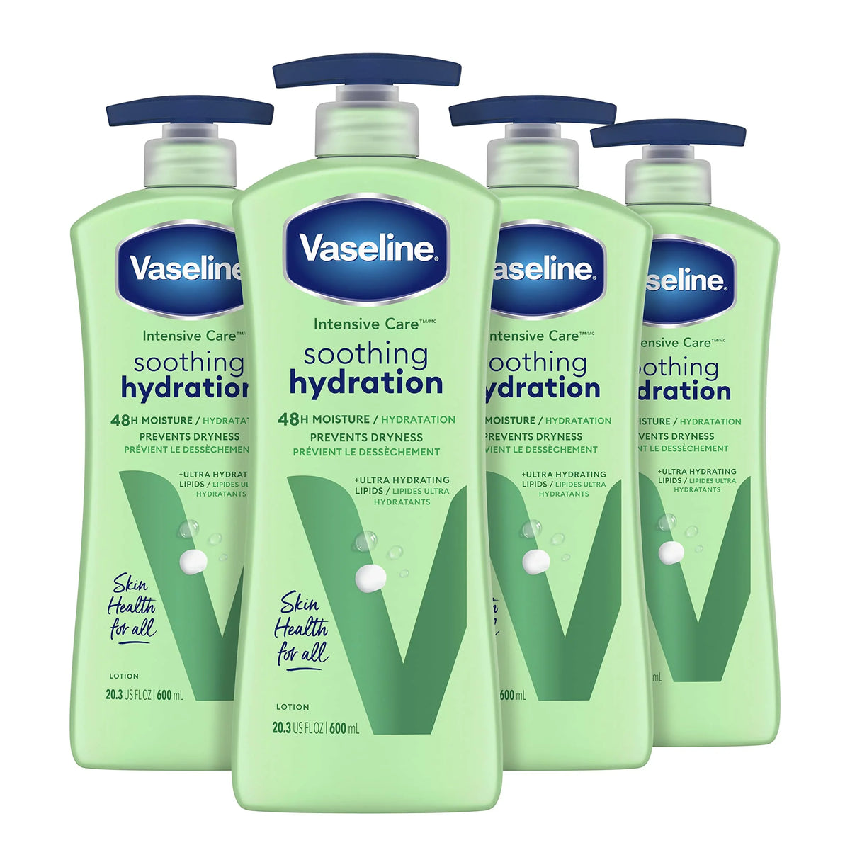 Vaseline Intensive Care Body Lotion Aloe Soothing Hydration 4 Ct For Dry Skin With Ultra-Hydrating Lipids + 1% Aloe Vera Extract 20.3 Oz.