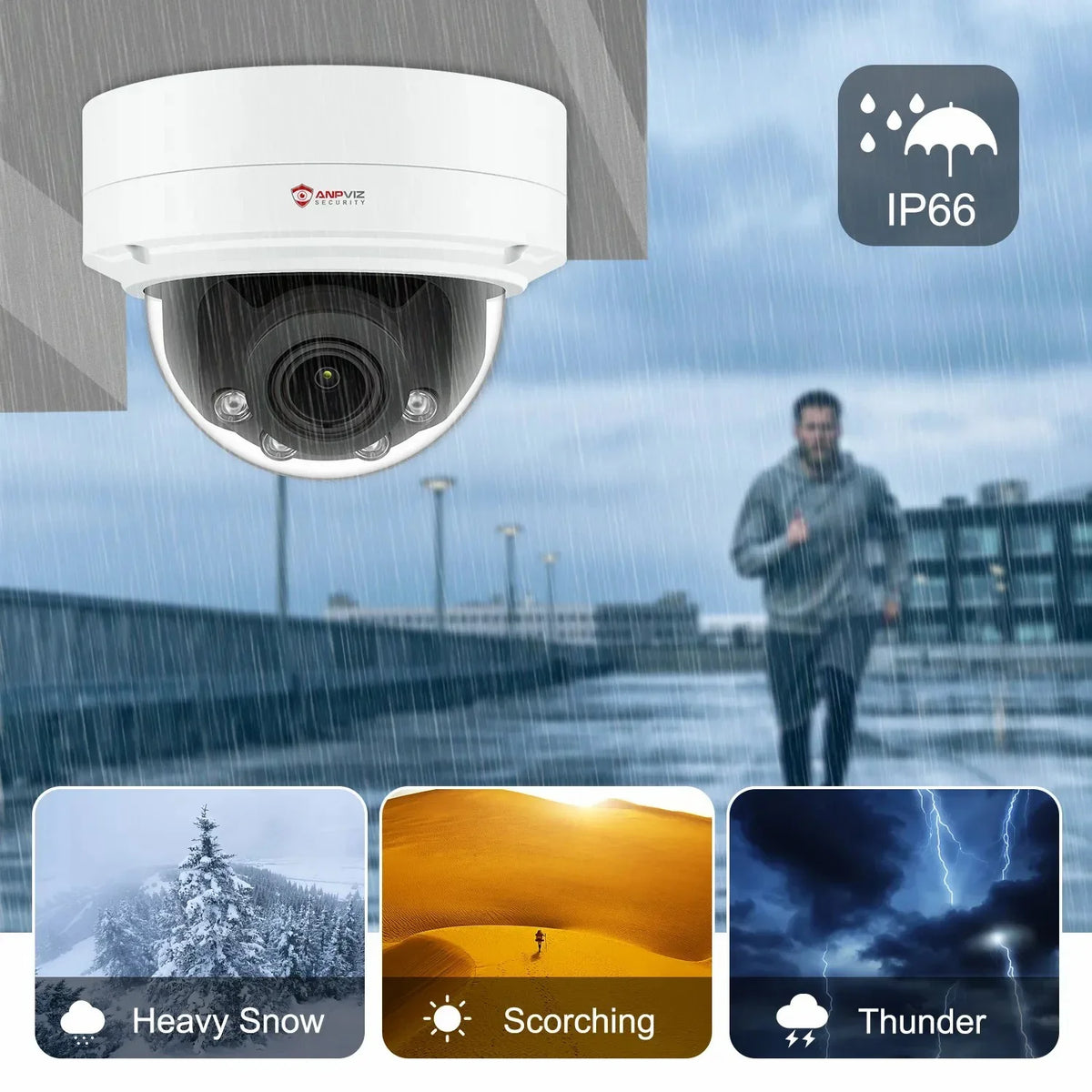 ANPVIZ 8MP IP Camera 4X Zoom Camera Support Human Vehicle Detection 30m IR Distance Built in Mic H.265 IP66