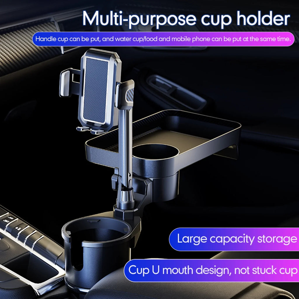 OWSOO Car Cup Holder, Multifunctional Expander with 360° Rotation Tray, Mobile Phone Holder, Adjustable Base, Auto Front Back Seat Organizer, Size S, Convenient for Car Travel