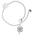 Delight Jewelry Silvertone Antiqued Four Leaf Clover Silver-tone Rose Link Chain Bracelet, 6.25"+1.75" Extender