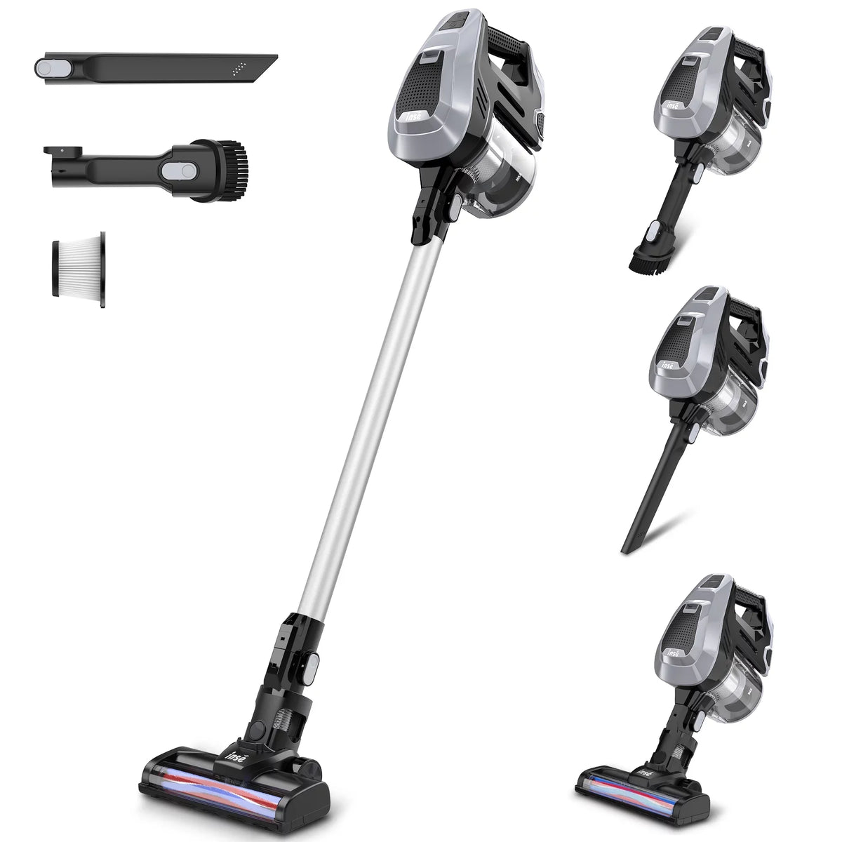 INSE Cordless Vacuum Cleaner, 15Kpa 180W Powerful Suction Stick Vacuum Cleaner, Up to 40min Runtime, 3 in 1 Handheld Vacuum Cleaner for Thin Carpet Hard Floor Pet Hair