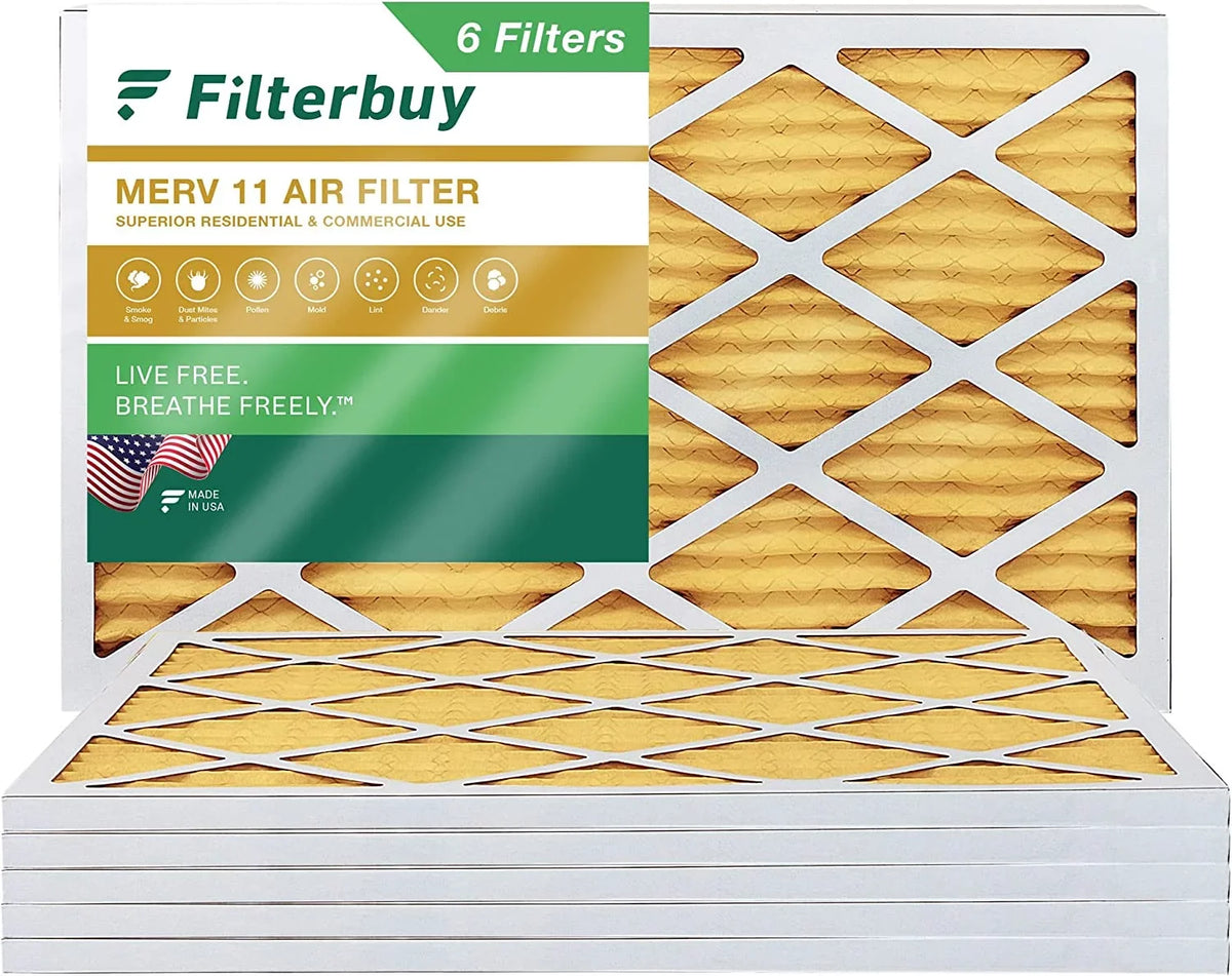 Filterbuy 10x25x1 MERV 11 Pleated HVAC AC Furnace Air Filters (6-Pack)