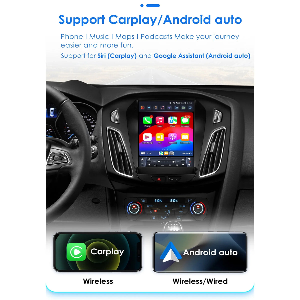 Apple Carplay Android 13.0 Wifi Bluetooth 4+32GB RDS 9.7" Car Stereo Radio Head Unit GPS Navigation Player For Ford Focus 2011 2012 2013 2014 2015 2016 2017 2018 2019