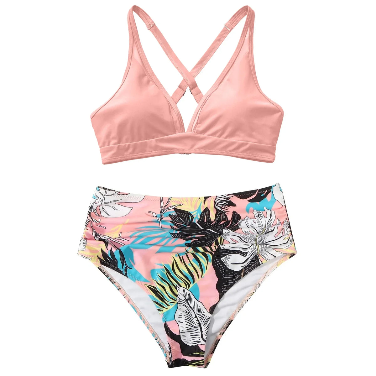 Swimsuit Underwire Bra Women High Waisted Bikini Sexy Push Up Two Piece Swimsuits Vintage Swimsuit Two Piece Retro Ruched High Waist Print Bikini Set