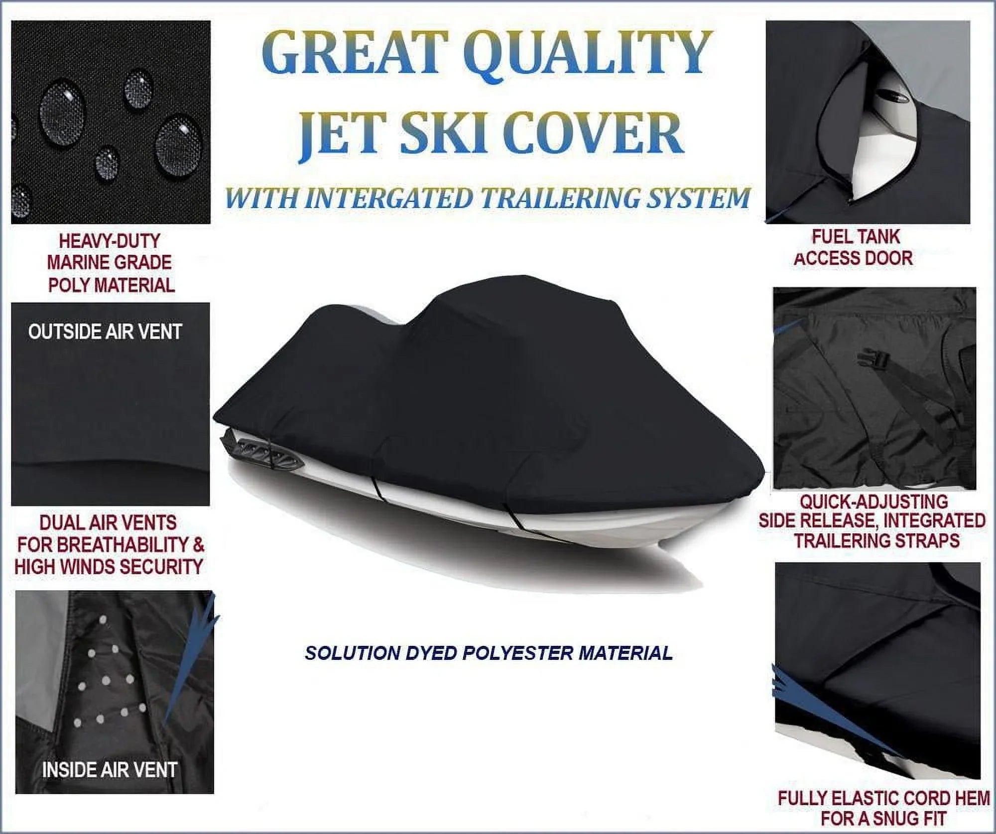 BLACK TOP OF THE LINE JET SKI Wrap Fitting for Sea Doo Sea-Doo GTI 1997 1998 1999 2000 Jet Ski Shield