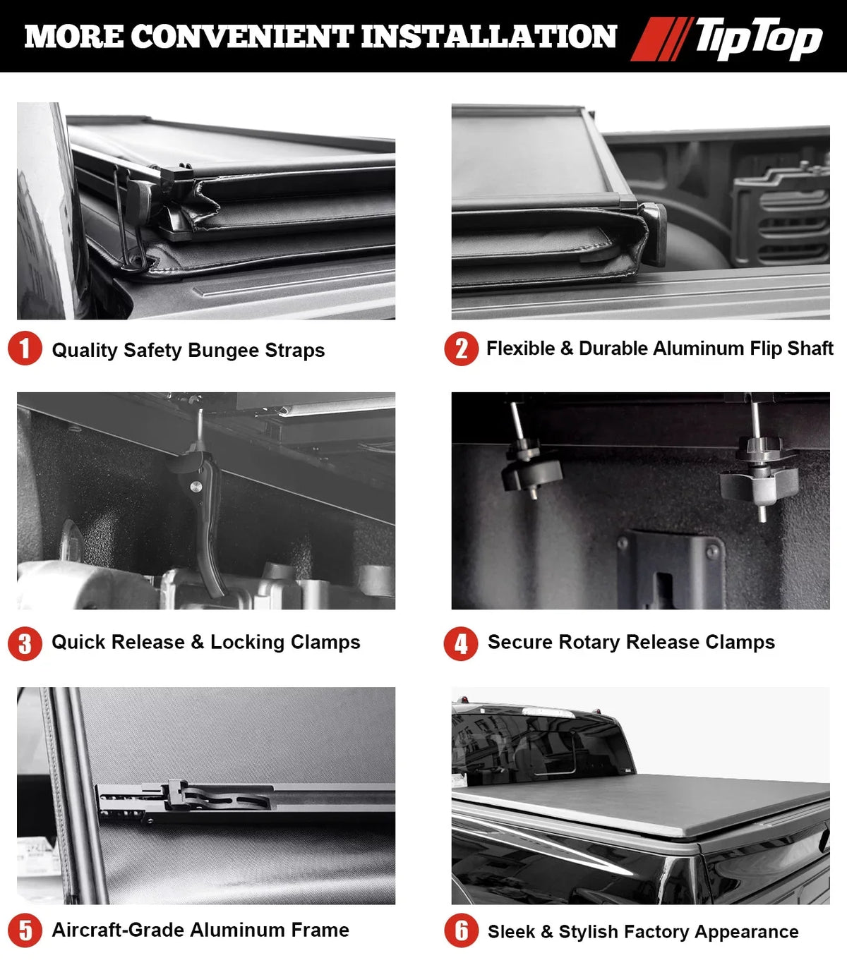 Tiptop Soft Folding Tonneau Shield Truck Bed For 2016-2023 Toyota Tacoma 5ft Bed (60.5") | TPX3 |For Models With or Without The Deck Rail System|