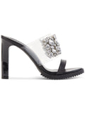 KARL LAGERFELD PARIS Womens Black Embellished Bedika Open Toe Slip On Leather Dress Heeled Sandal 5.5