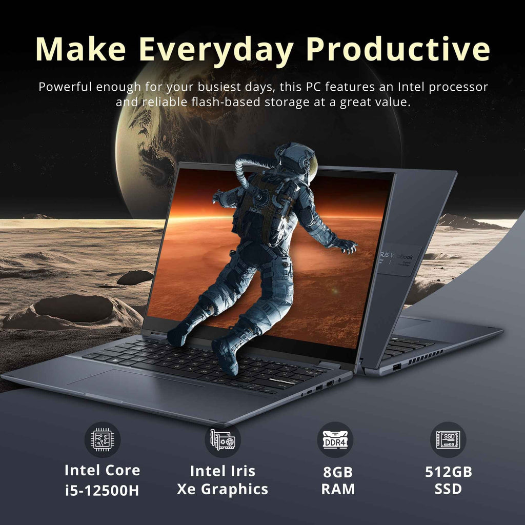 ASUS Vivobook S 14 Flip 14" FHD Touch Display, Intel Core i5-12500H CPU, 8GB DDR4 RAM, 512GB SSD, NumberPad, Thunderbolt 4, Windows 11 Home, Quiet Blue, Hotface 32GB USB Card