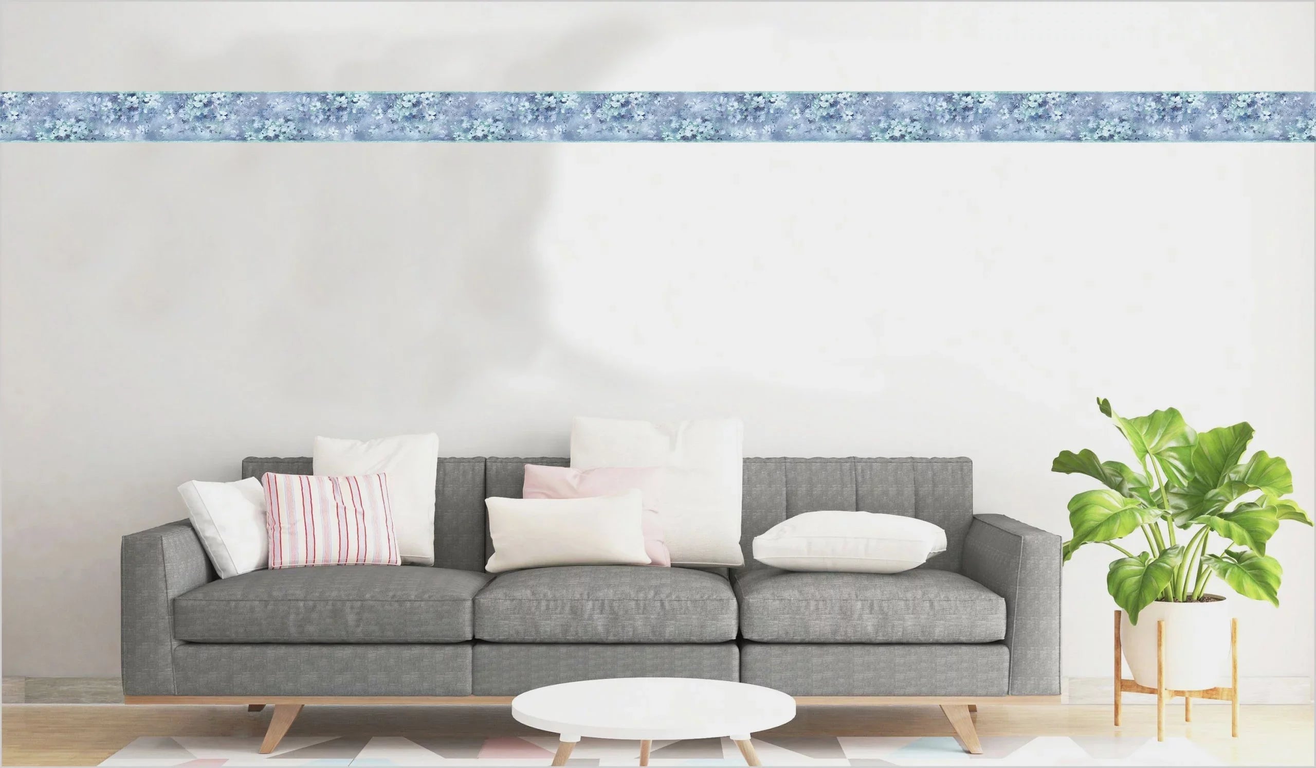 Dundee Deco's Peel and Stick Wallpaper Border - Abstract Blue Teal White Flowers Wall Border Retro Design, 15 ft x 7 in, Self Adhesive