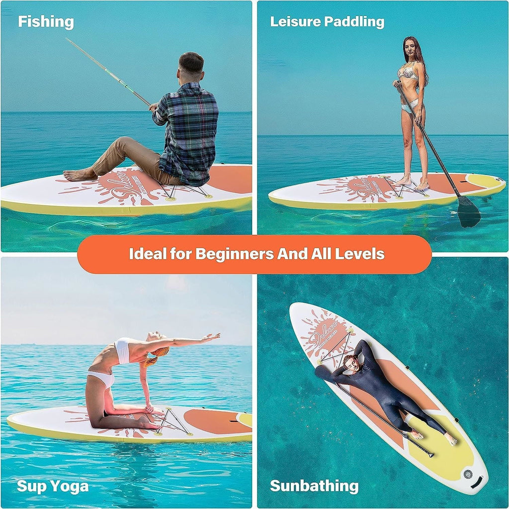 Deluxe Pink Inflatable Stand Up Paddle Board - Complete kit with multiple accessories and backpack for easy carrying - 27.55 - Experience stability and ease with our versatile paddle board!