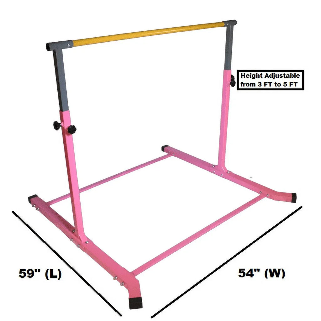 5-Star Gymnastic Kip Bar for Kids, Adjustable 3-5FT, Pink, Heavy-Duty, Home Gym Training Equipment
