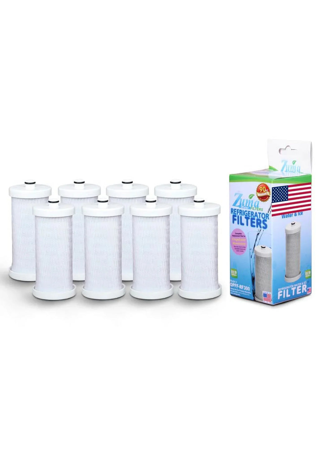 ZUMA Brand , Water and Ice Filter , Model # OPFF-RF300 , Fitting with Frigidaire® NGRG-100 - 8 Pack - Made in U.S.A.