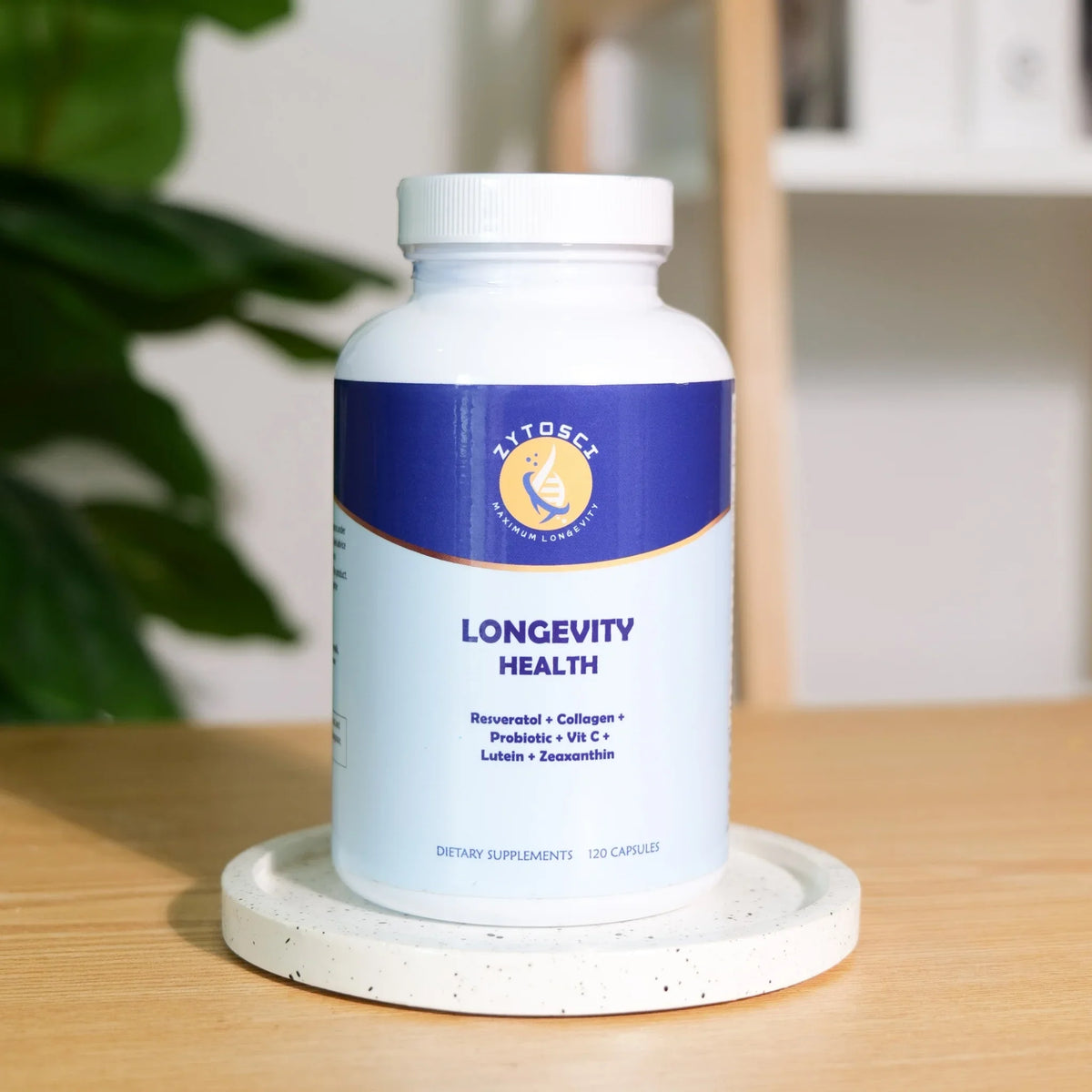 Zytosci Longevity Health. 2 MONTHS WORTH of Resveratrol, Lutein, Zeaxanthin, Collagen, Probiotic, and Vitamin C. Antiaging, Blue Light Filter, improve bone/Skin, Heart, Guts, and Immune health.
