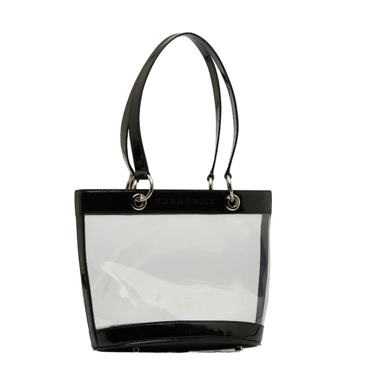 Pre-Owned Burberry Nova Check Embossed Clear Bag Handbag Tote Beige Black Vinyl Leather Canvas Ladies BURBERRY (Good)