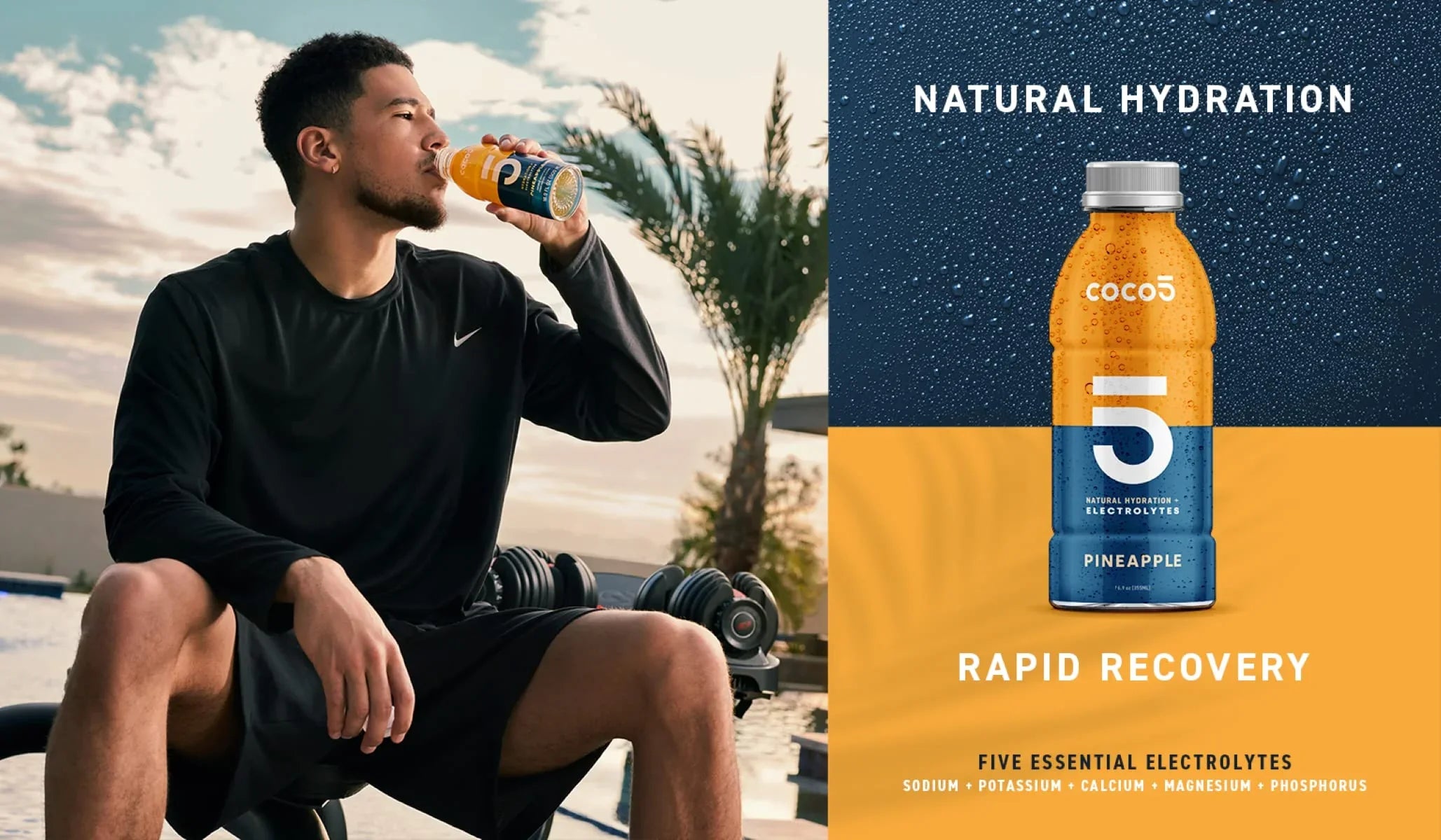 COCO5 Clean Sports Hydration Pineapple Flavor | 100% Natural | 50% Less Sugar | Nothing Artificial | Non-GMO | Gluten Free | Developed by Pro Trainers for Pro Athletes | 16.9 OZ (Pack - 12)