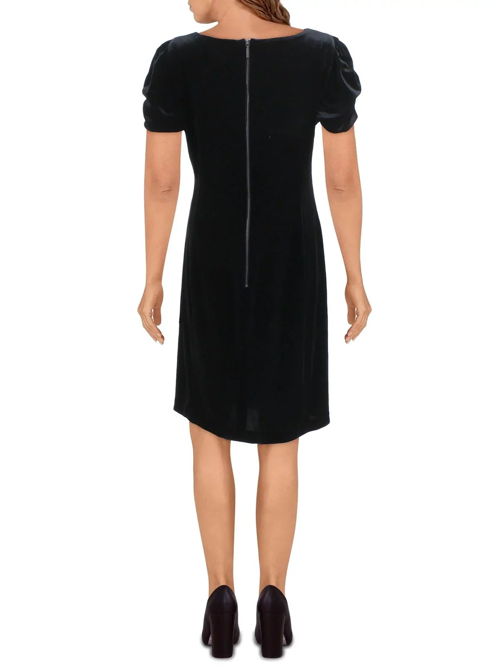 KARL LAGERFELD Womens Black Zippered Ruched Pouf Sleeve Round Neck Above The Knee Party Fit + Flare Dress 8